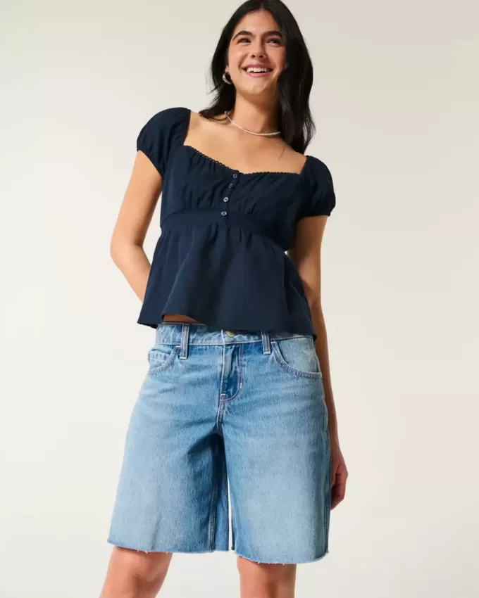 Low-Rise Medium Wash Number Graphic Baggy Jort