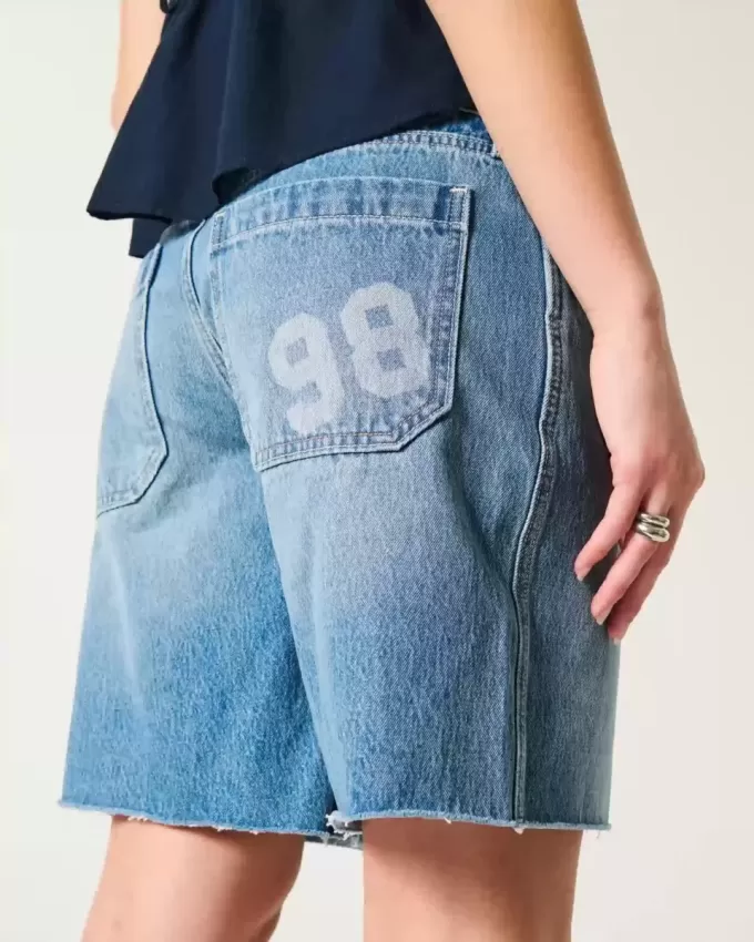Low-Rise Medium Wash Number Graphic Baggy Jort