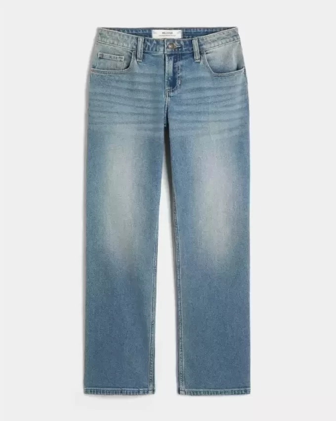 Low-Rise Medium Wash Relaxed Straight Jeans