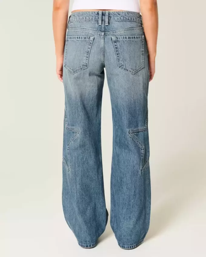 Low-Rise Medium Wash Star Graphic Baggy Jeans