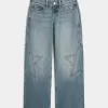 Low-Rise Medium Wash Star Graphic Baggy Jeans