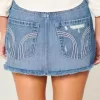 Low-Rise Ripped Dark Wash Denim Mini Skort