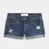 Low-Rise Ripped Dark Wash Denim Shortie Shorts