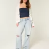 Low-Rise Ripped Light Wash Baggy Jeans
