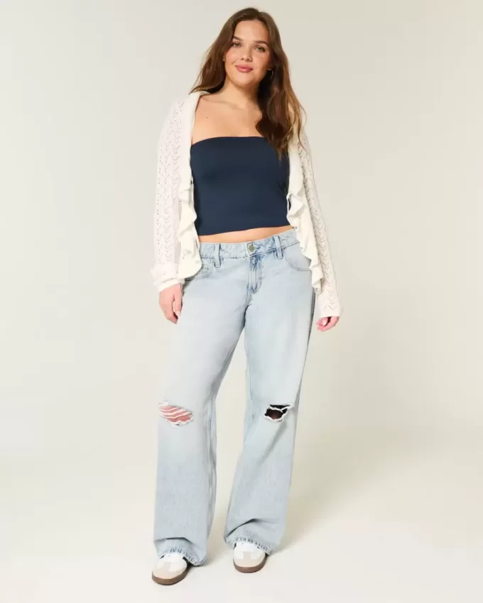 Low-Rise Ripped Light Wash Baggy Jeans