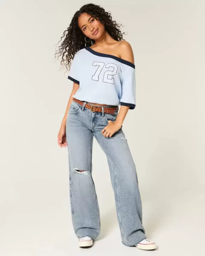 Low-Rise Ripped Light Wash Baggy Jeans