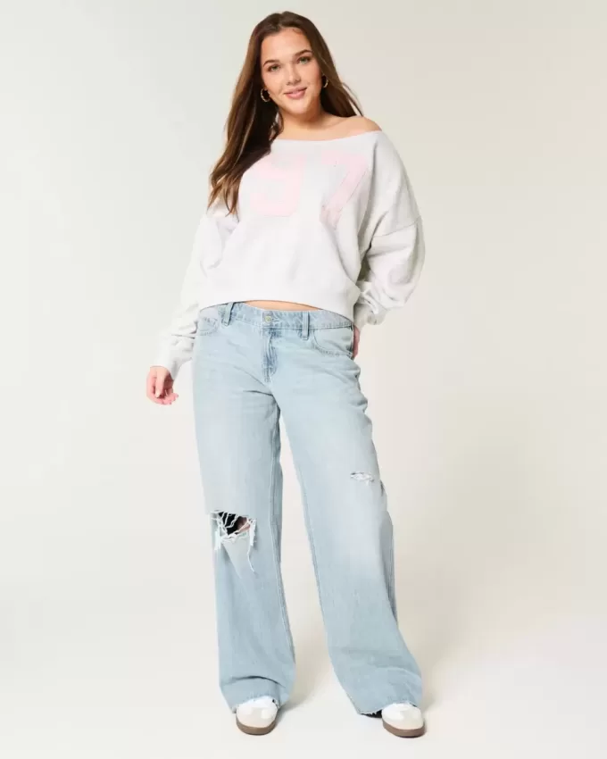 Low-Rise Ripped Light Wash Baggy Jeans
