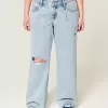 Low-Rise Ripped Light Wash Baggy Jeans