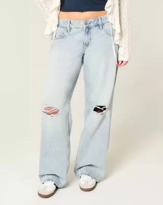 Low-Rise Ripped Light Wash Baggy Jeans