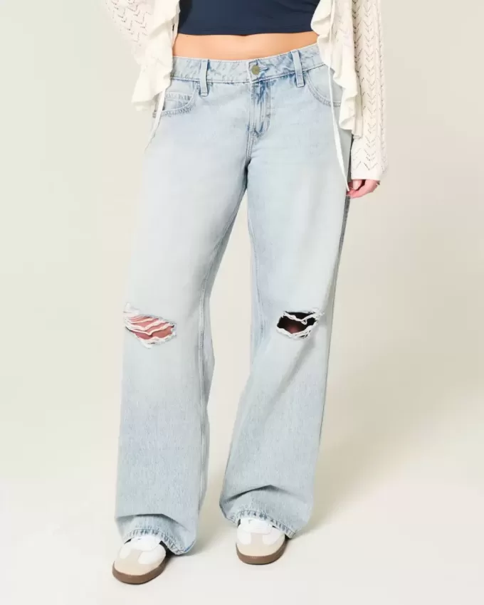 Low-Rise Ripped Light Wash Baggy Jeans