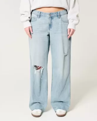 Low-Rise Ripped Light Wash Baggy Jeans