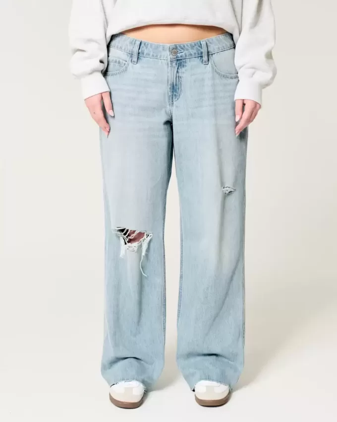 Low-Rise Ripped Light Wash Baggy Jeans