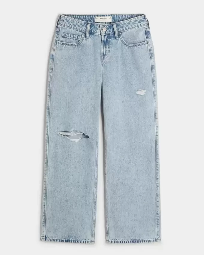 Low-Rise Ripped Light Wash Baggy Jeans