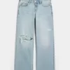 Low-Rise Ripped Light Wash Baggy Jeans