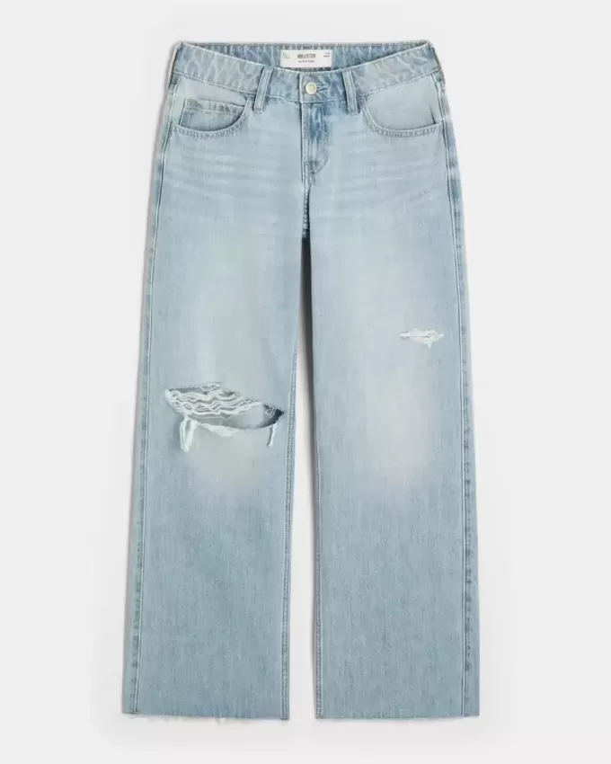 Low-Rise Ripped Light Wash Baggy Jeans