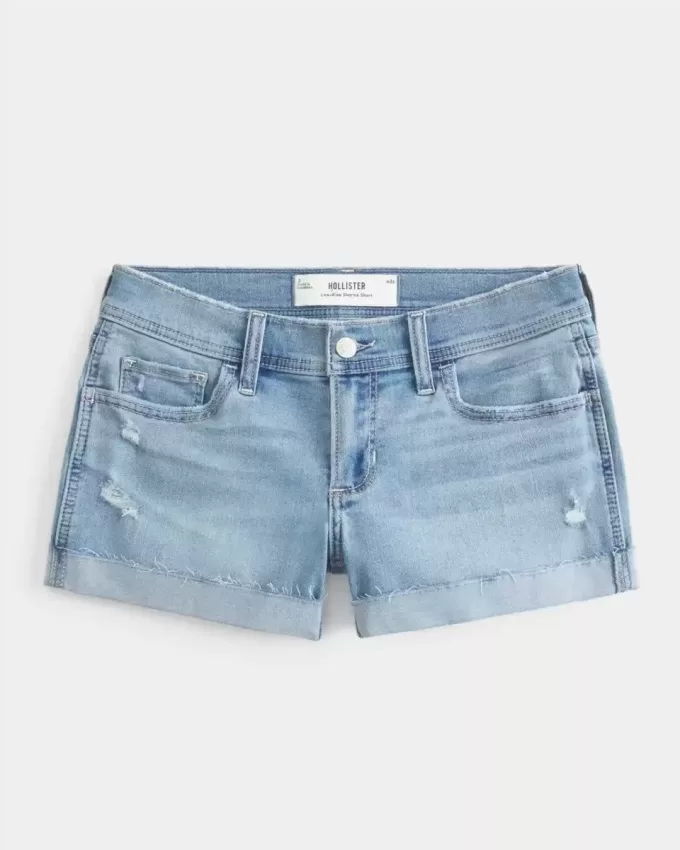 Low-Rise Ripped Light Wash Denim Shortie Shorts