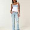 Low-Rise Ripped Light Wash Embroidered Bootcut Jeans