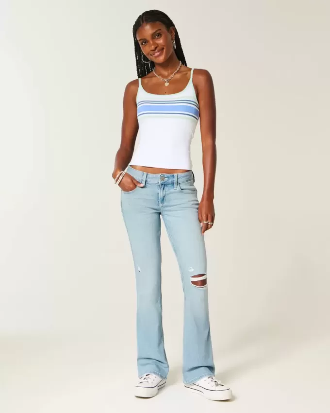 Low-Rise Ripped Light Wash Embroidered Bootcut Jeans