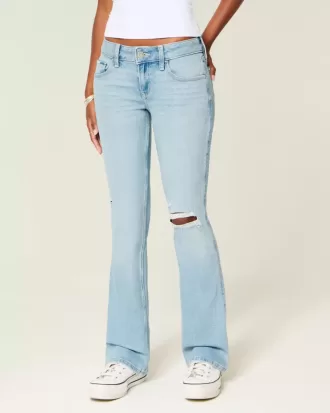 Low-Rise Ripped Light Wash Embroidered Bootcut Jeans