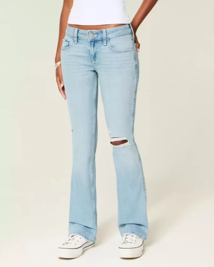 Low-Rise Ripped Light Wash Embroidered Bootcut Jeans