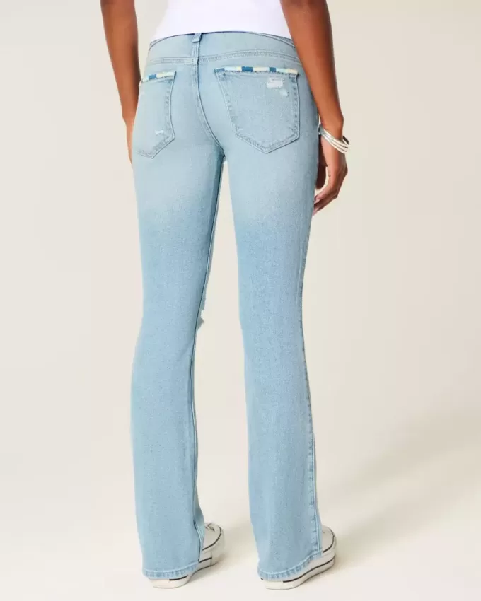 Low-Rise Ripped Light Wash Embroidered Bootcut Jeans