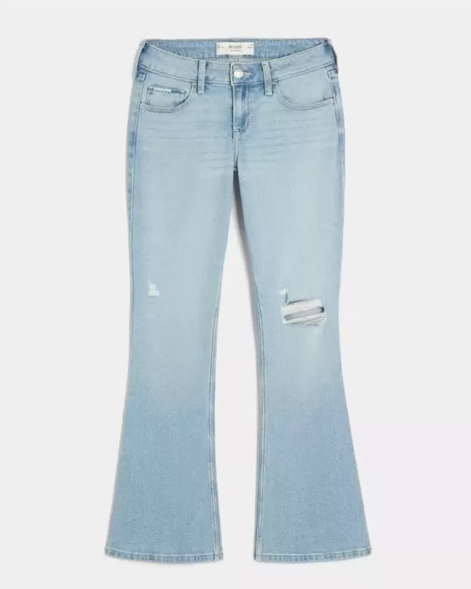 Low-Rise Ripped Light Wash Embroidered Bootcut Jeans
