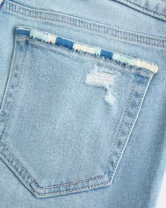 Low-Rise Ripped Light Wash Embroidered Bootcut Jeans