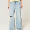Low-Rise Ripped Light Wash Graphic Baggy Jeans