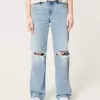 Low-Rise Ripped Light Wash Loose Jeans
