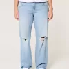 Low-Rise Ripped Light Wash Relaxed Straight Jeans