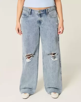 Low-Rise Ripped Medium Wash Baggy Jeans