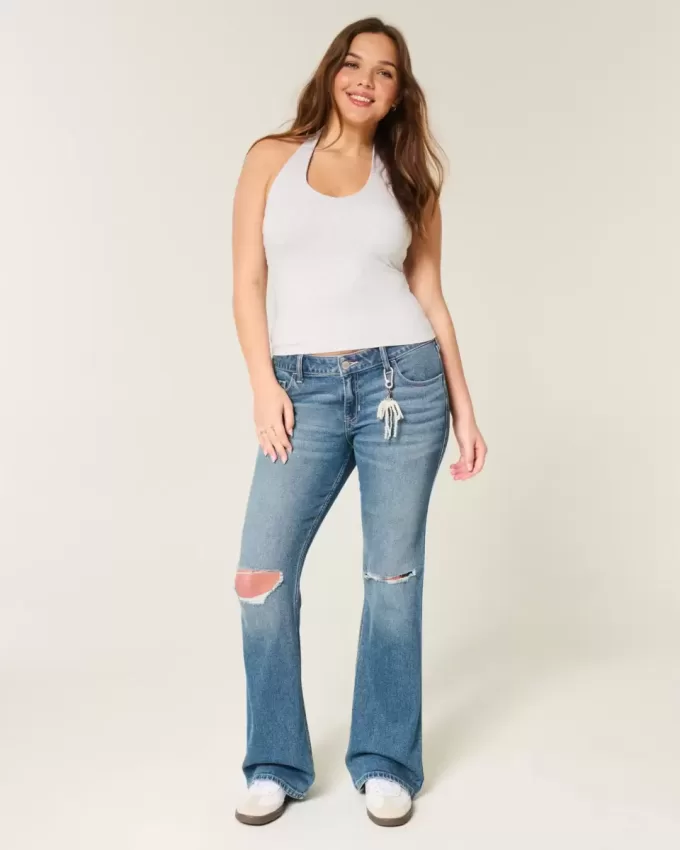 Low-Rise Ripped Medium Wash Bootcut Jeans