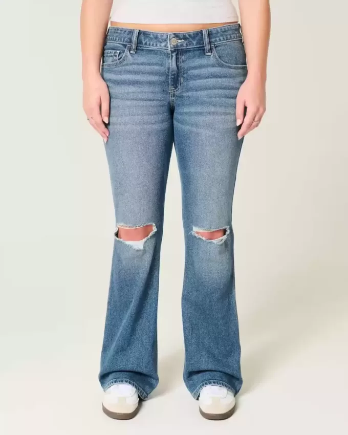Low-Rise Ripped Medium Wash Bootcut Jeans