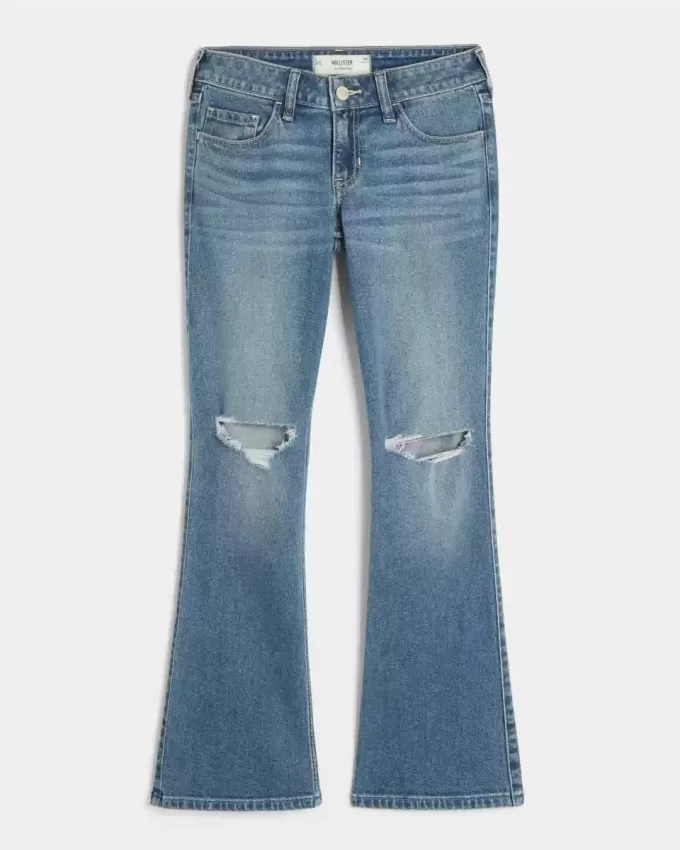 Low-Rise Ripped Medium Wash Bootcut Jeans