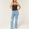 Low-Rise Ripped Medium Wash Relaxed Straight Jeans