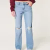 Low-Rise Ripped Medium Wash Relaxed Straight Jeans