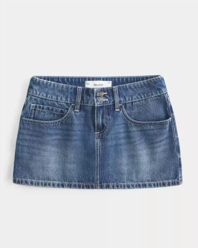 Low-Rise Studded Denim Mini Skort
