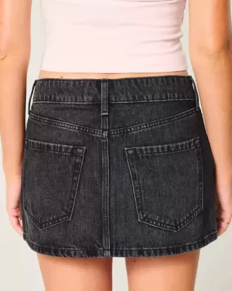 Low-Rise Washed Black Denim Mini Skort