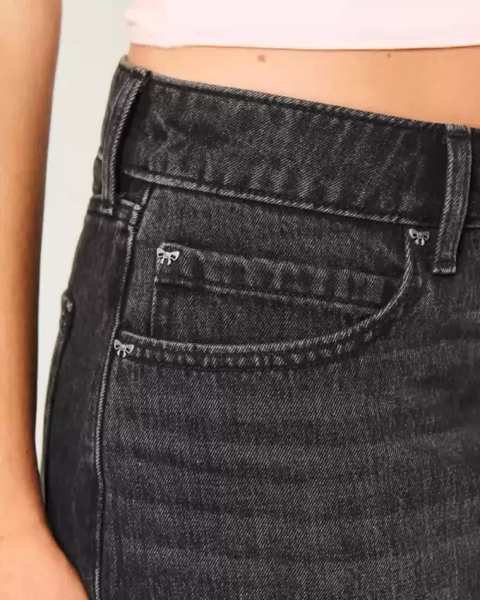 Low-Rise Washed Black Denim Mini Skort