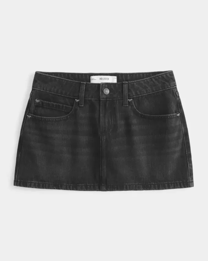 Low-Rise Washed Black Denim Mini Skort