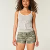 Low-Rise Y2K Camo Twill Shortie Shorts