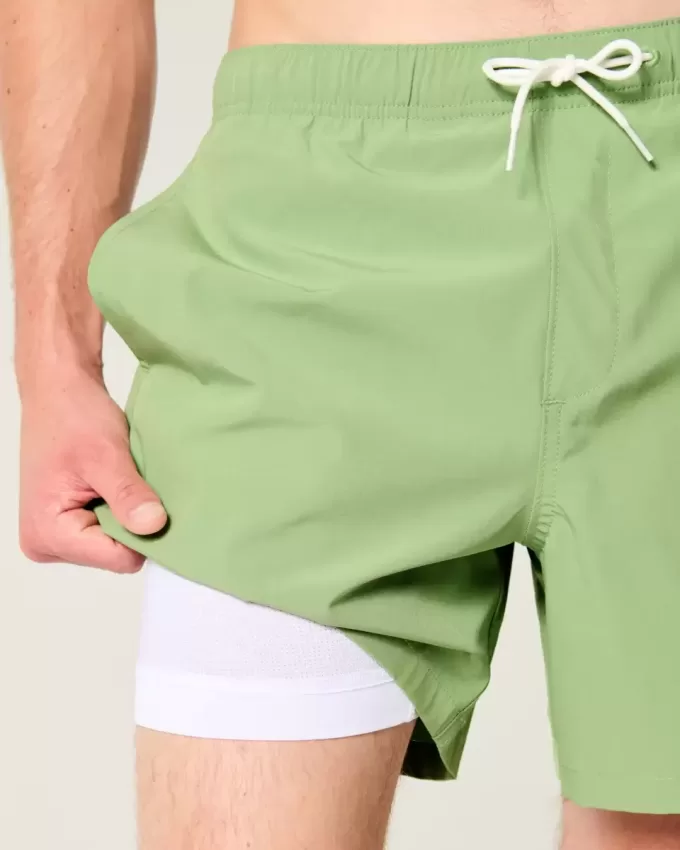 Malibu Beach Graphic Mid-Thigh Volley Swim Trunks