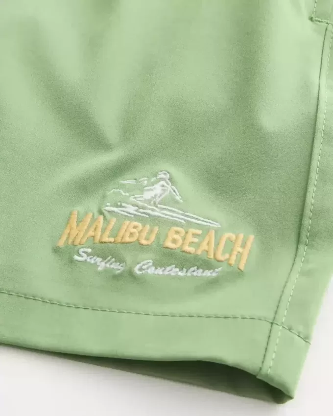Malibu Beach Graphic Mid-Thigh Volley Swim Trunks