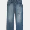 Medium Wash Doodle Baggy Jeans