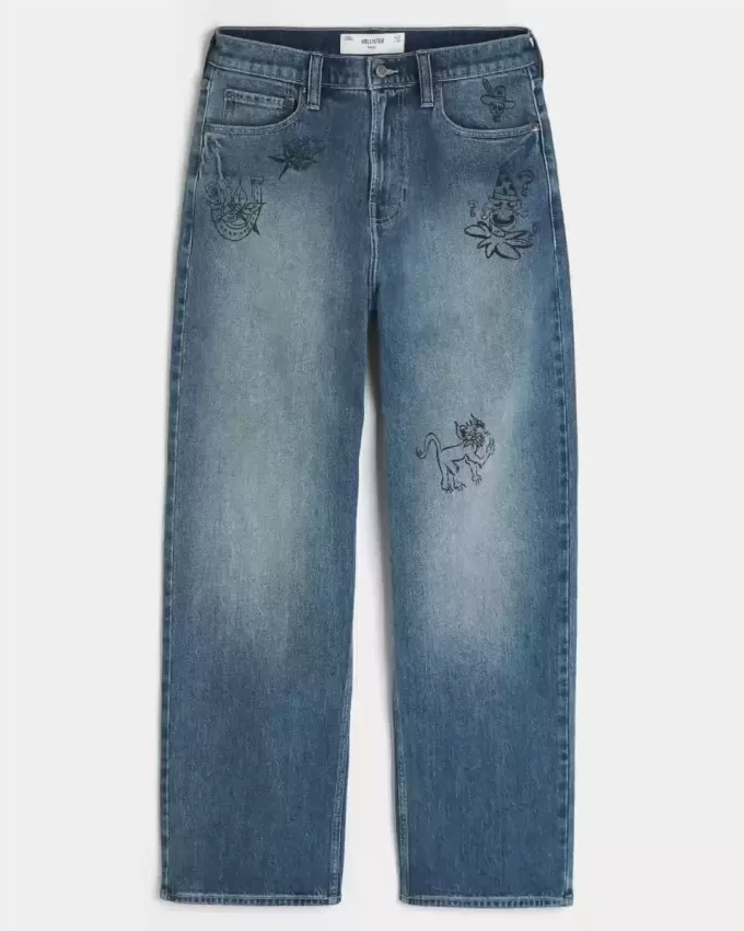 Medium Wash Doodle Baggy Jeans
