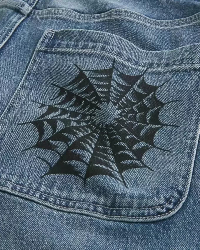 Medium Wash Doodle Baggy Jeans