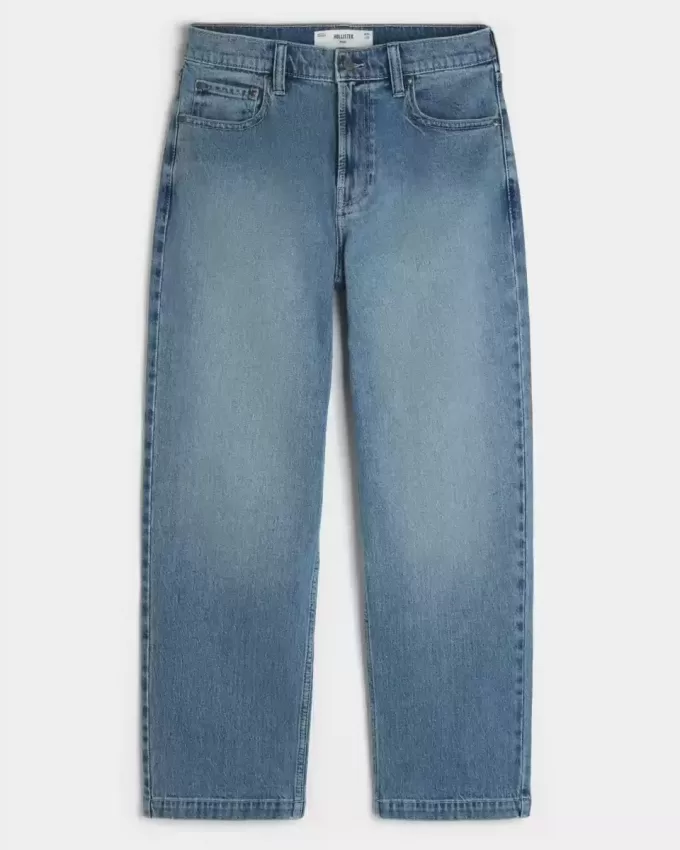 Medium Wash Eagle Graphic Baggy Jeans