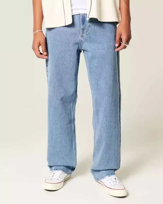 Medium Wash Embroidered Baggy Jeans