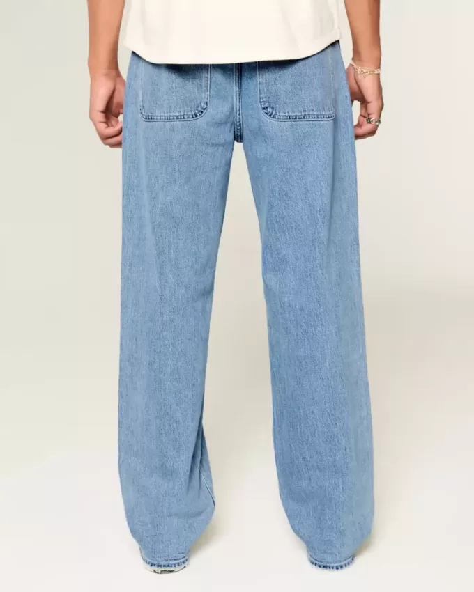 Medium Wash Embroidered Baggy Jeans