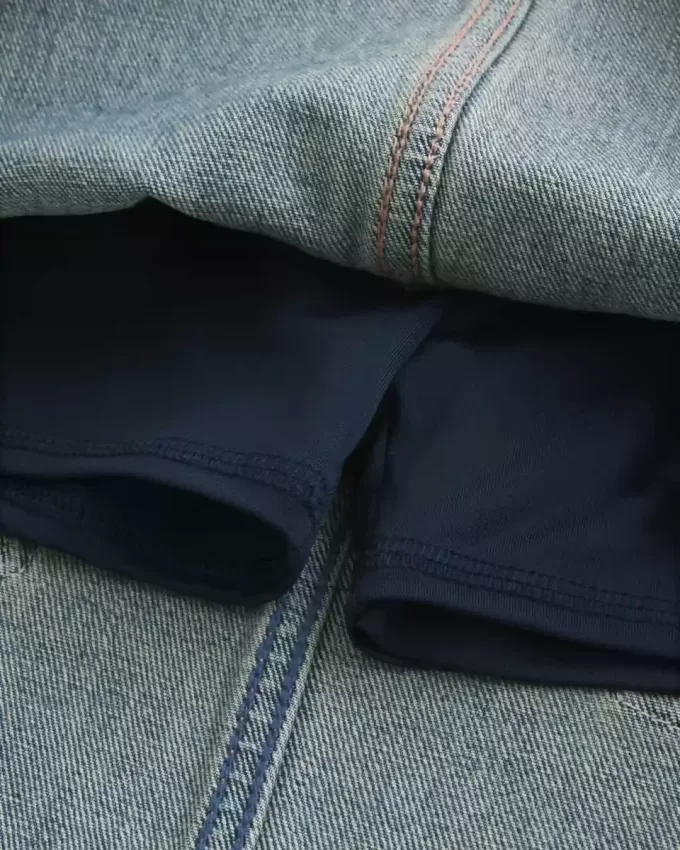 Medium Wash Embroidered Denim Mini Skort